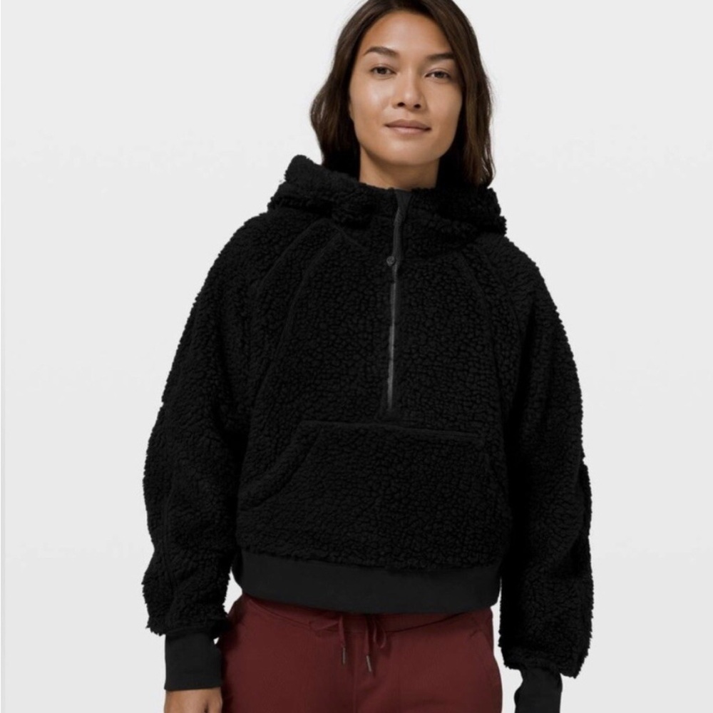 Lululemon Oversized Sherpa 1/2 Zip Hoodie Black Fleece cropped XS/S